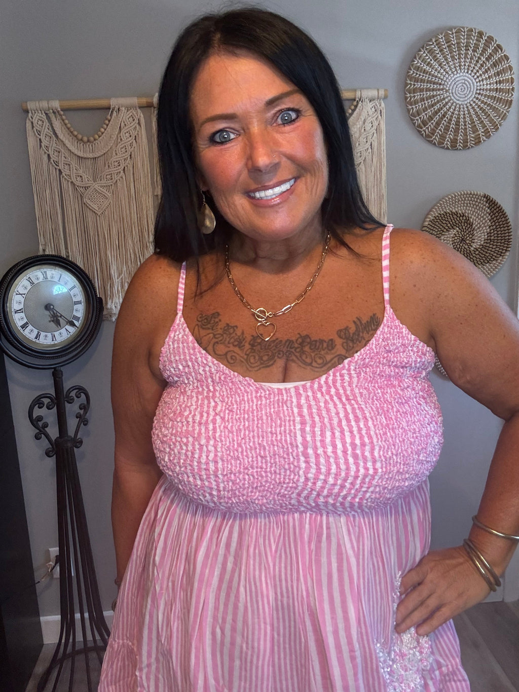 POL Pink Stripe Smocked Tiered Sundress