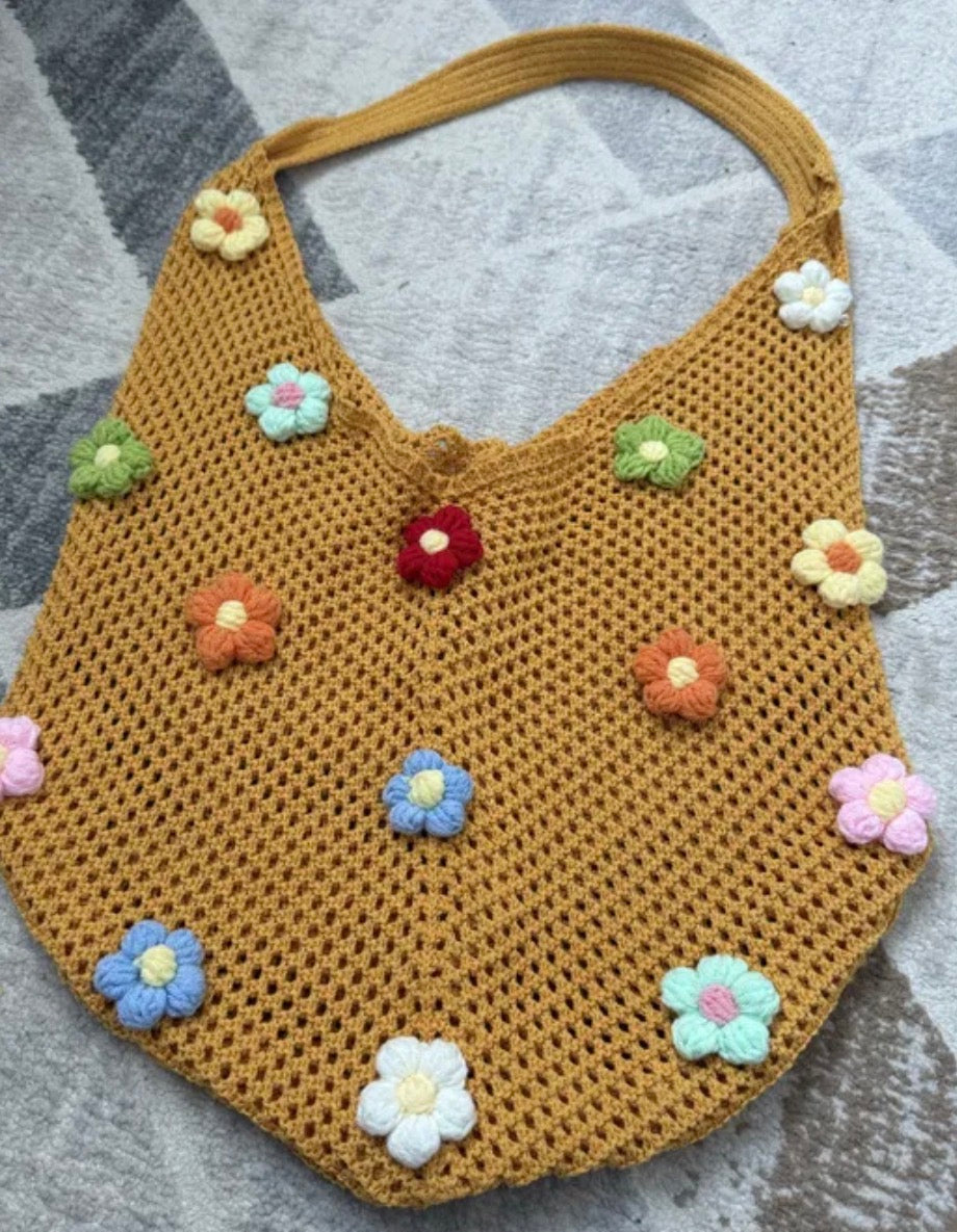 Boho Crochet Flower Tote Bag