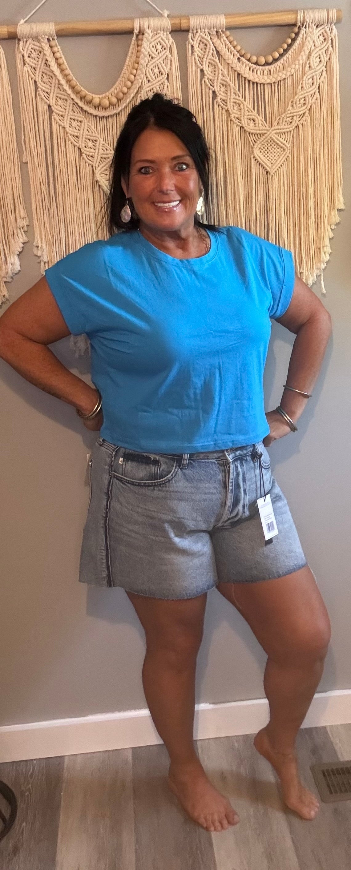 Zenana Sky Blue Cropped Crew Neck Tee