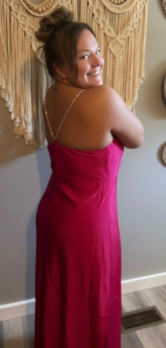 Easel Hot Pink Cowl Neck Maxi Dress