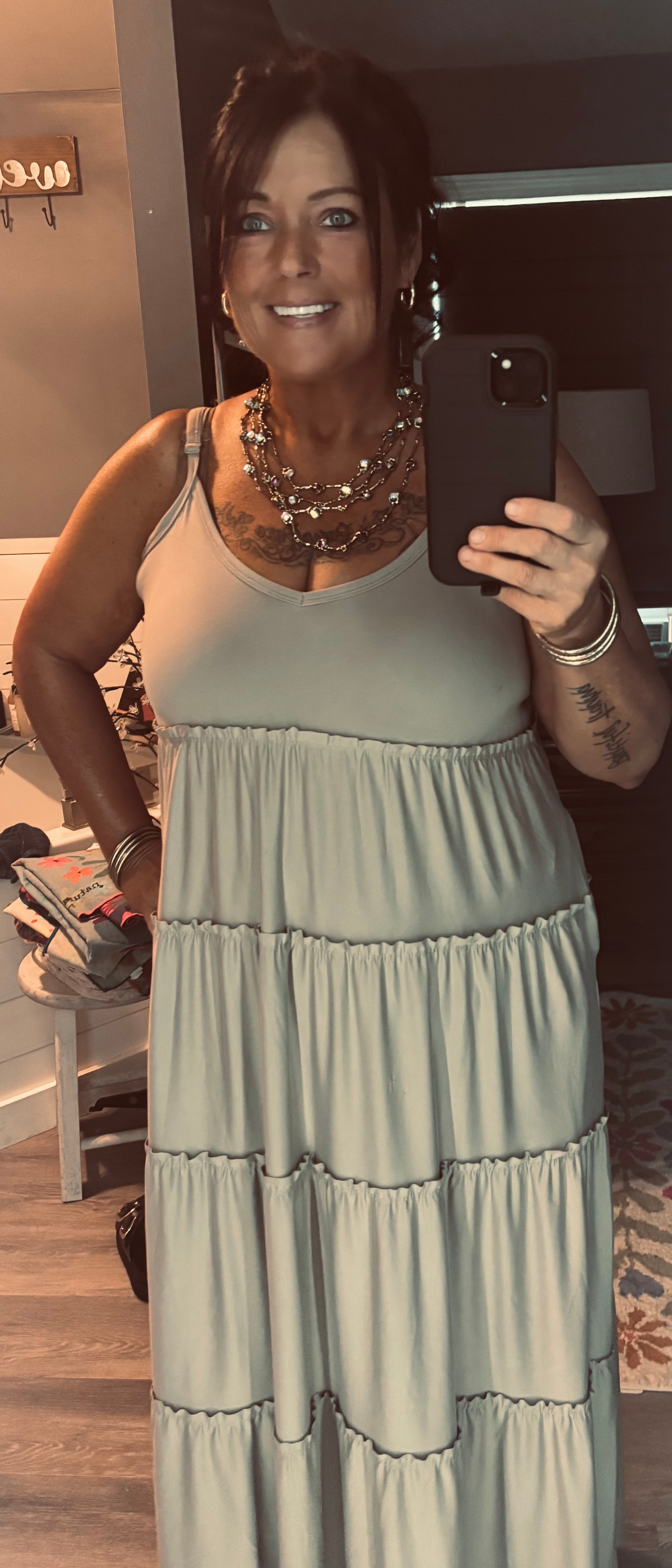 Boho Zenana Khaki Tiered Maxi Dress with Pockets