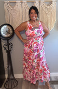 Easel Dragon Fruit Tropical Leaf Maxi Dress