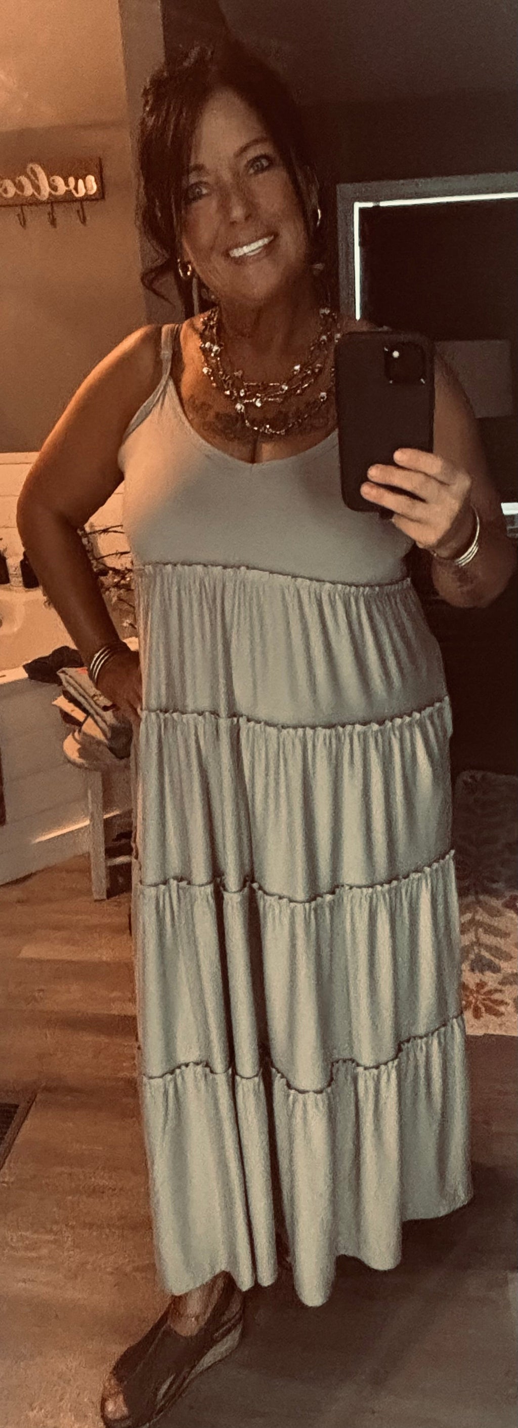 Boho Zenana Khaki Tiered Maxi Dress with Pockets