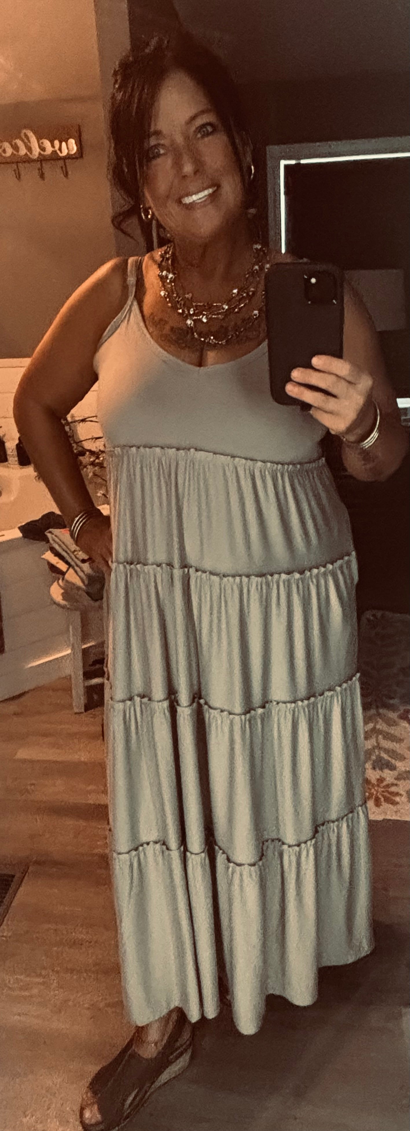 Boho Zenana Khaki Tiered Maxi Dress with Pockets