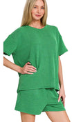 Zenana Ribbed Green Shirt Set