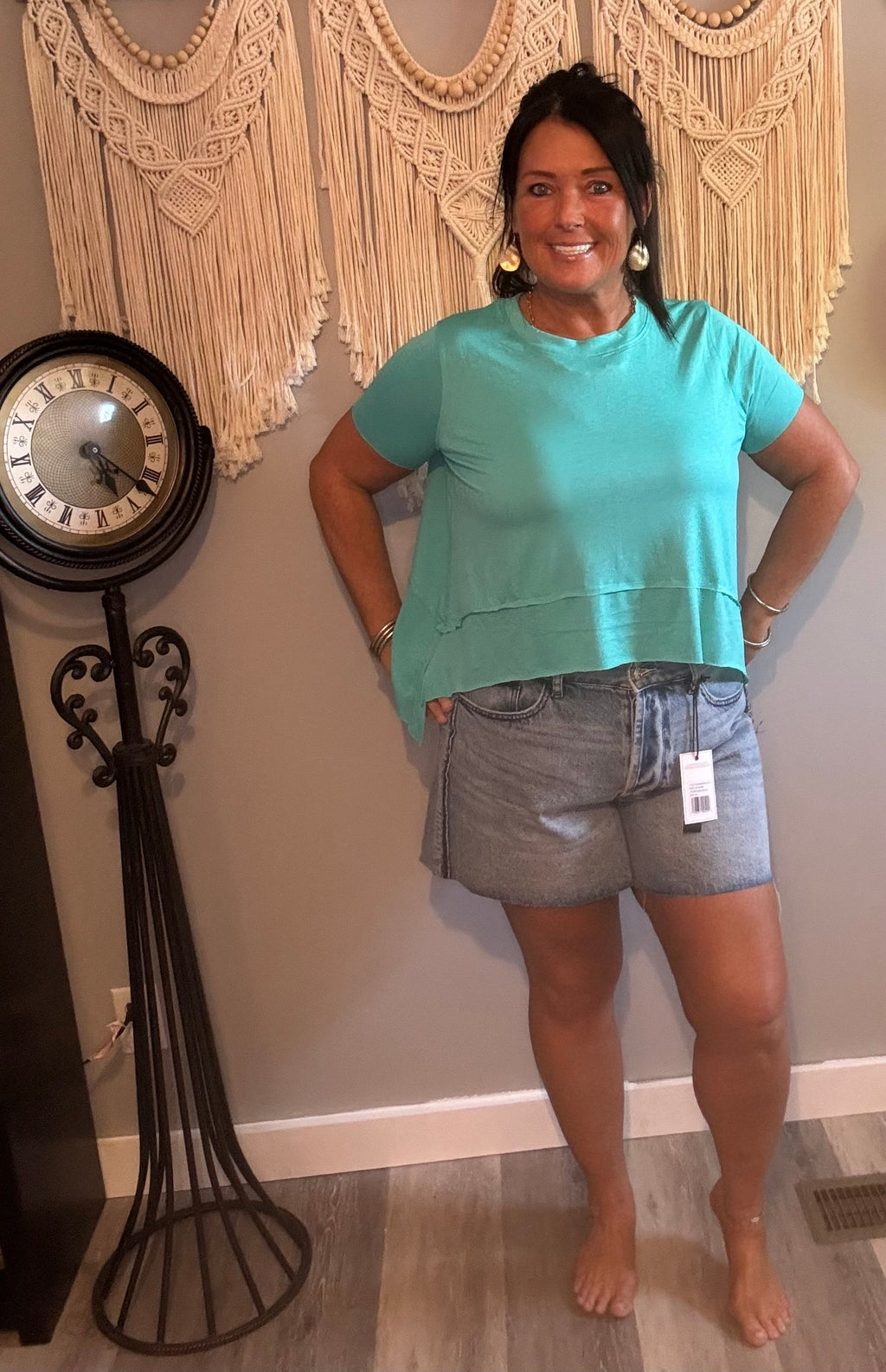 Zenana Mint Green Sharkbite Hem Crop Tee