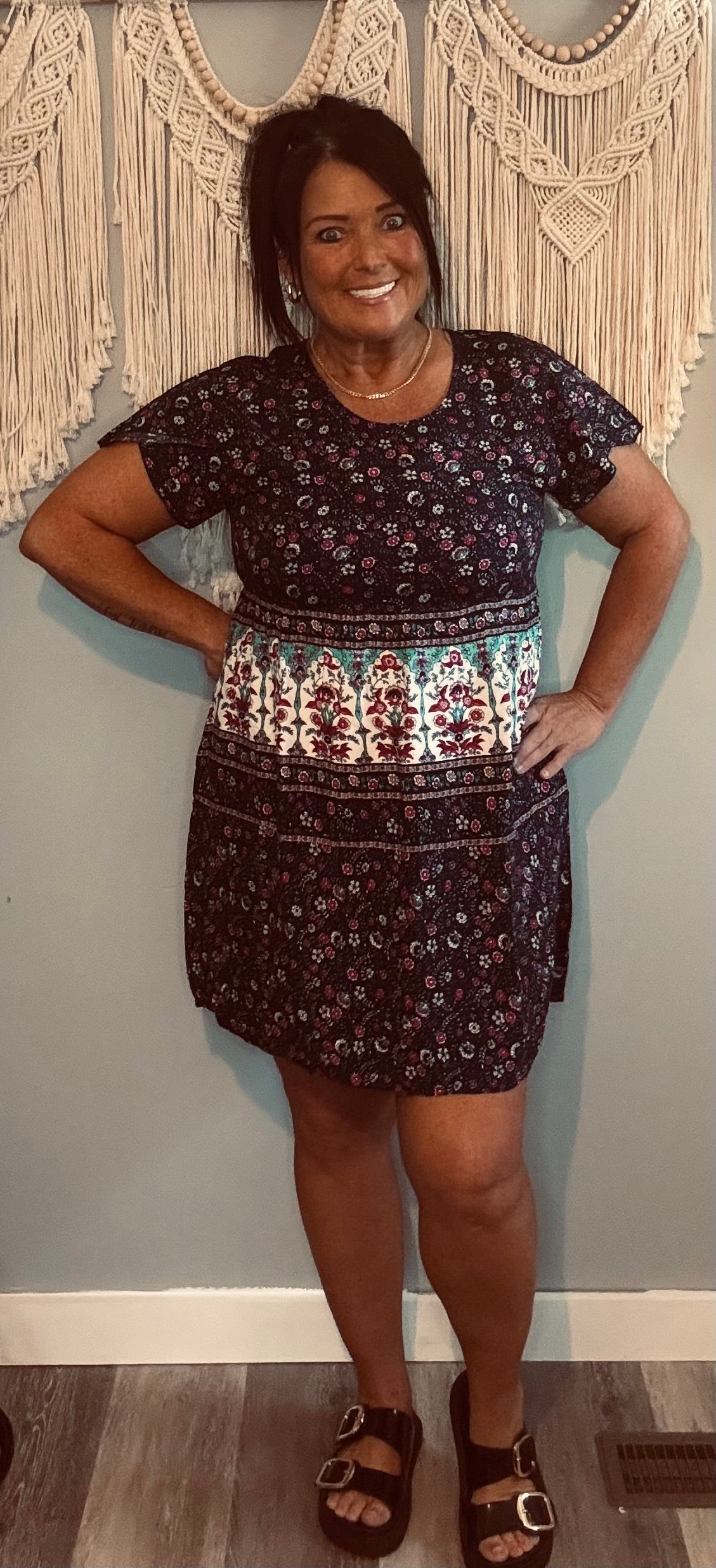 Yak & Yeti Navy Floral Border Print Dress with Pockets