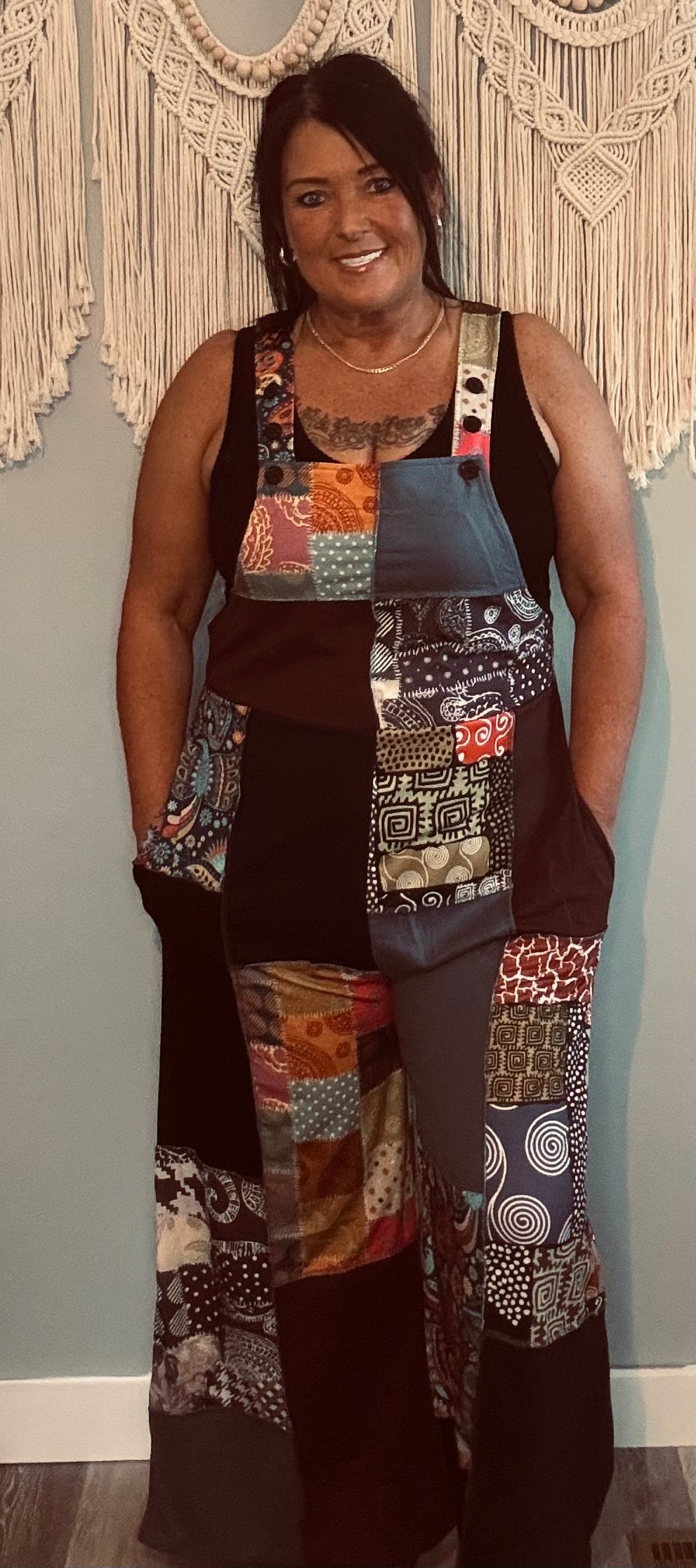Yak & Yeti Bold Patchwork Wide-Leg Overalls