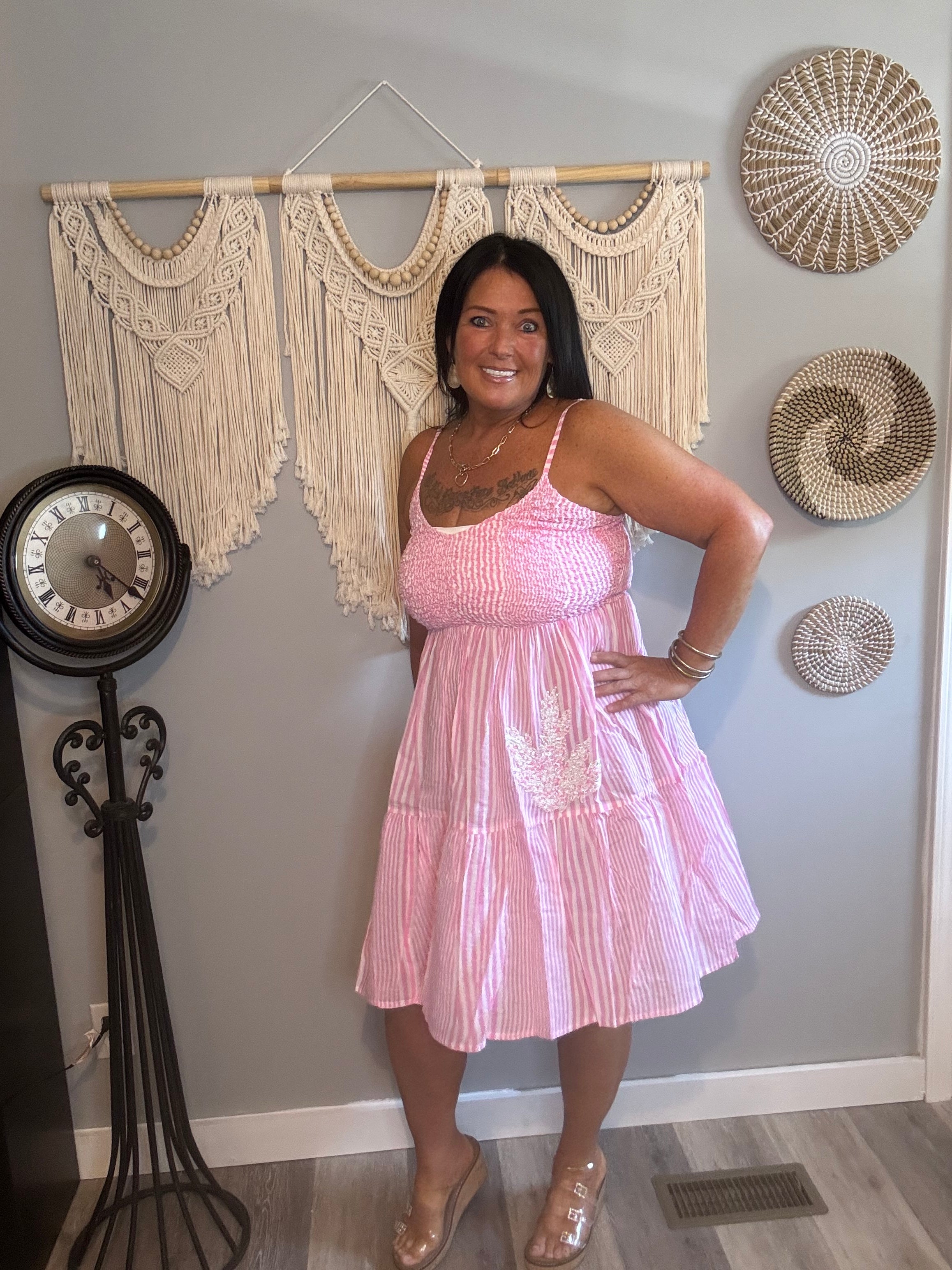 POL Pink Stripe Smocked Tiered Sundress