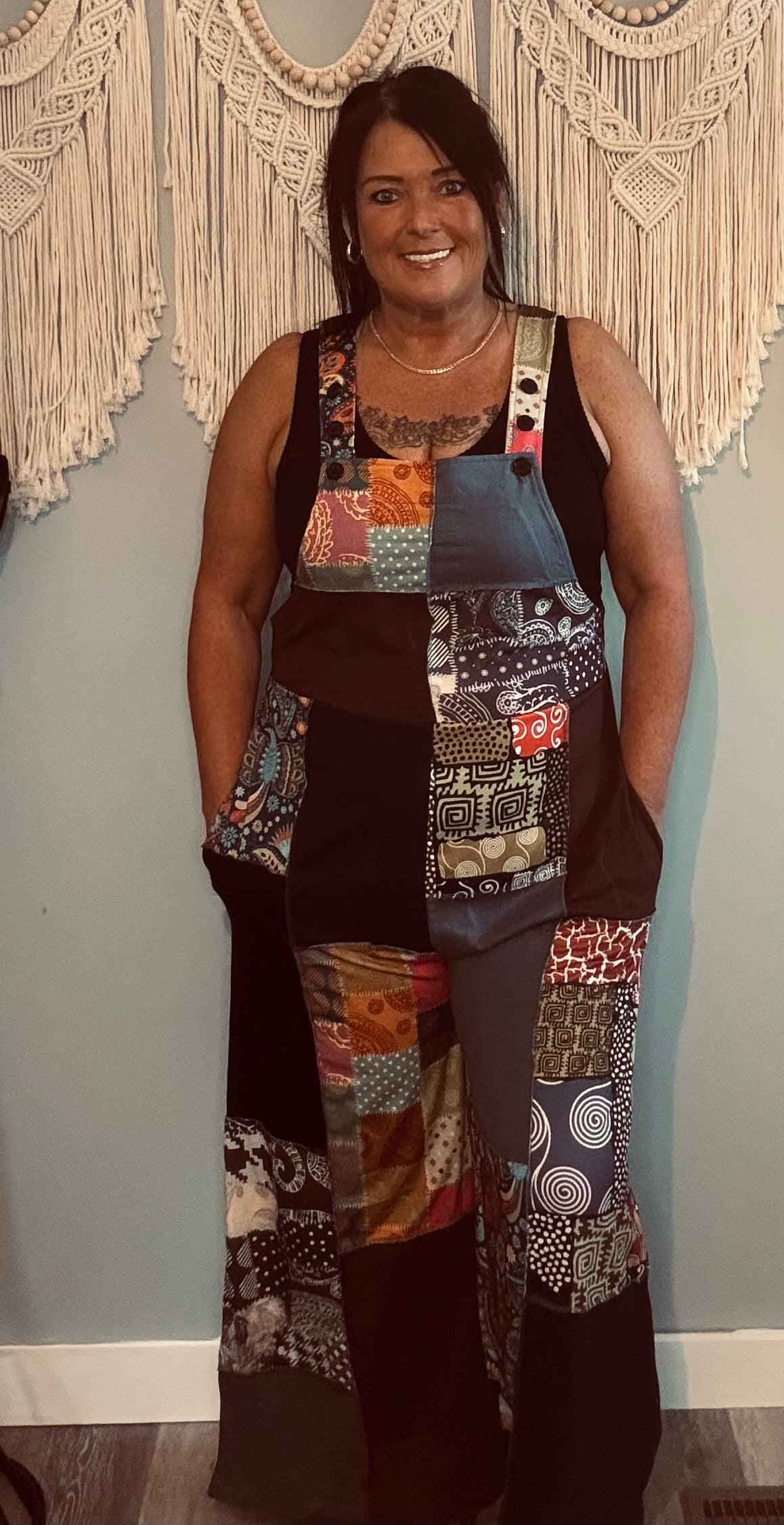 Yak & Yeti Bold Patchwork Wide-Leg Overalls