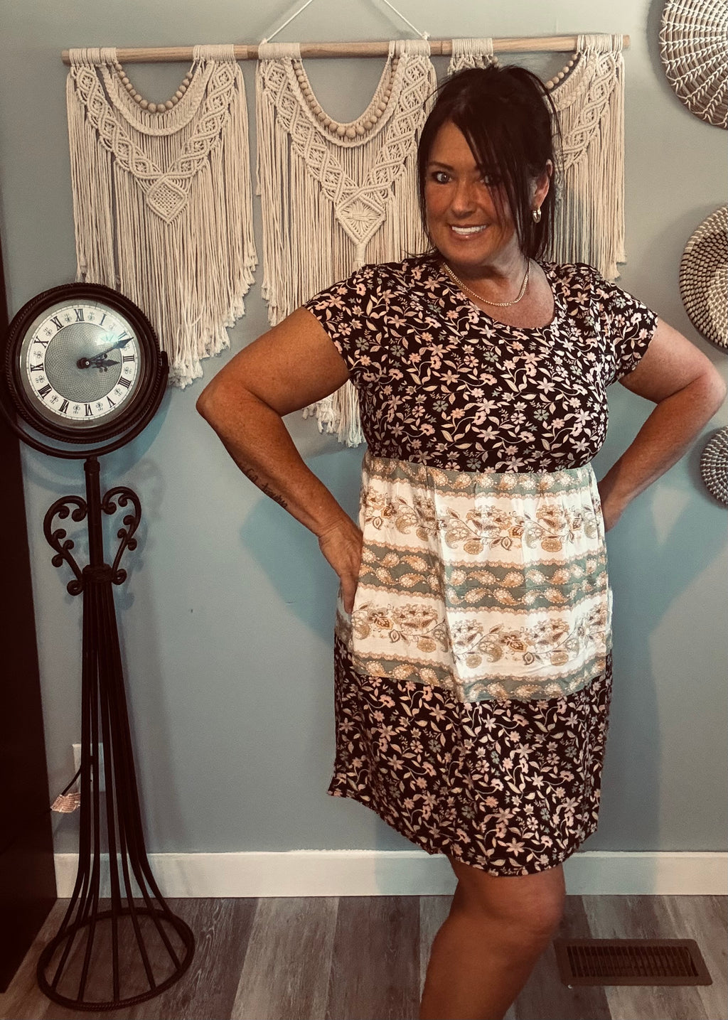Yak & Yeti Boho Floral Mini Dress with Pockets