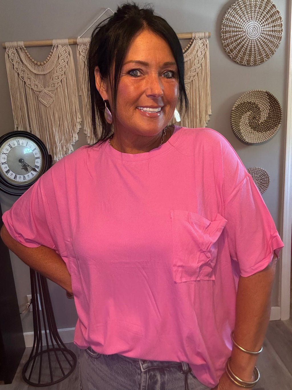 Zenana Hot Pink Oversized Pocket Tee