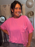 Zenana Hot Pink Oversized Pocket Tee