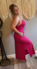 Easel Hot Pink Cowl Neck Maxi Dress