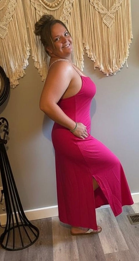Easel Hot Pink Cowl Neck Maxi Dress