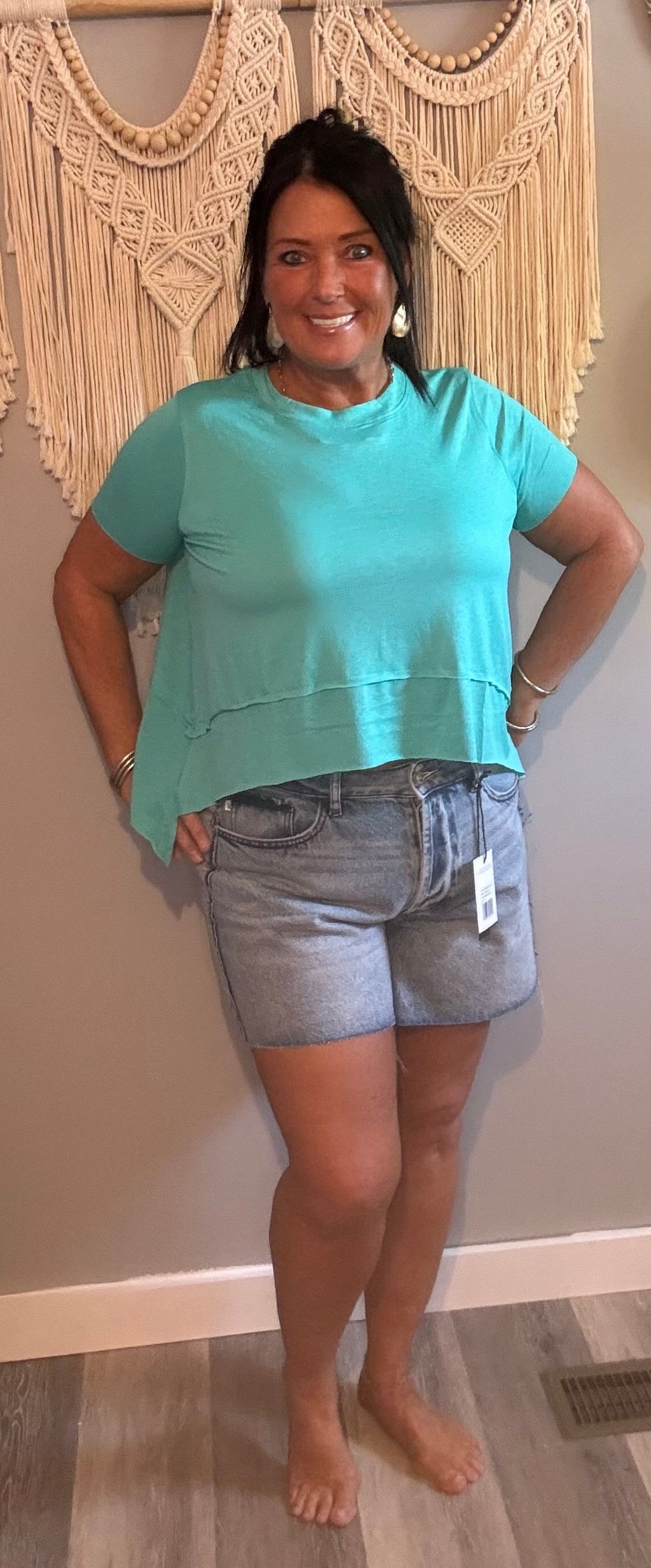 Zenana Mint Green Sharkbite Hem Crop Tee