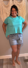 Zenana Mint Green Sharkbite Hem Crop Tee