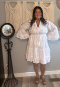 White Eyelet Bell Sleeve Boho Dress