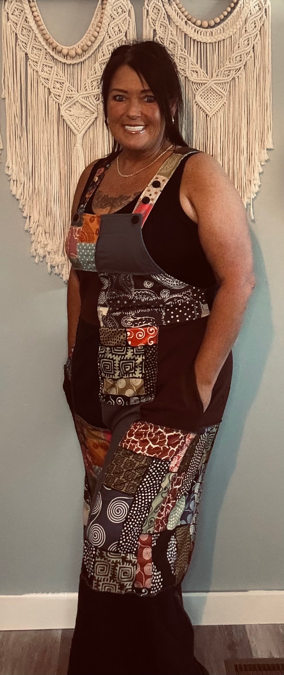 Yak & Yeti Bold Patchwork Wide-Leg Overalls