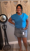 Zenana Sky Blue Cropped Crew Neck Tee