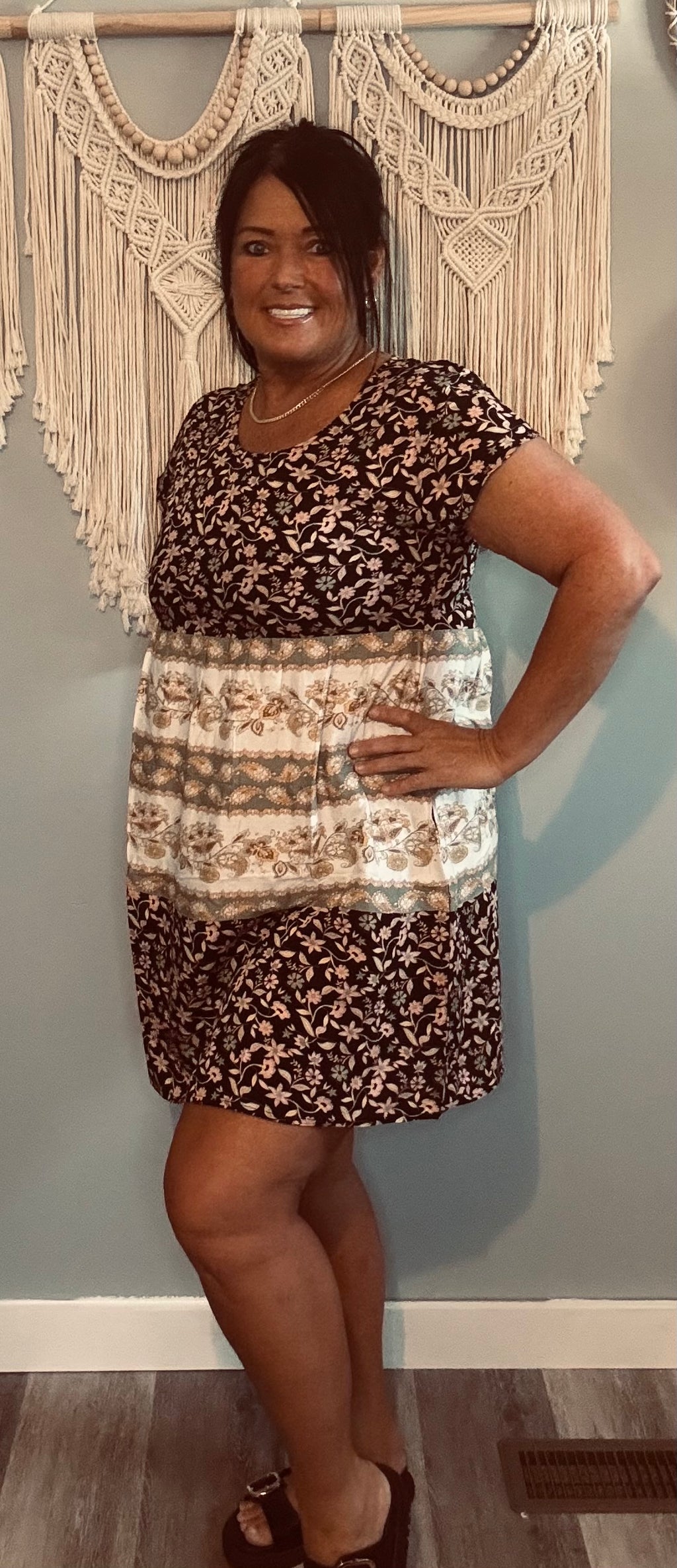 Yak & Yeti Boho Floral Mini Dress with Pockets