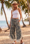 Camo Lace Hem Wide Leg Pants