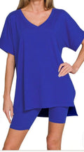 Zenana Royal Blue Oversized Tee & Biker Shorts Set